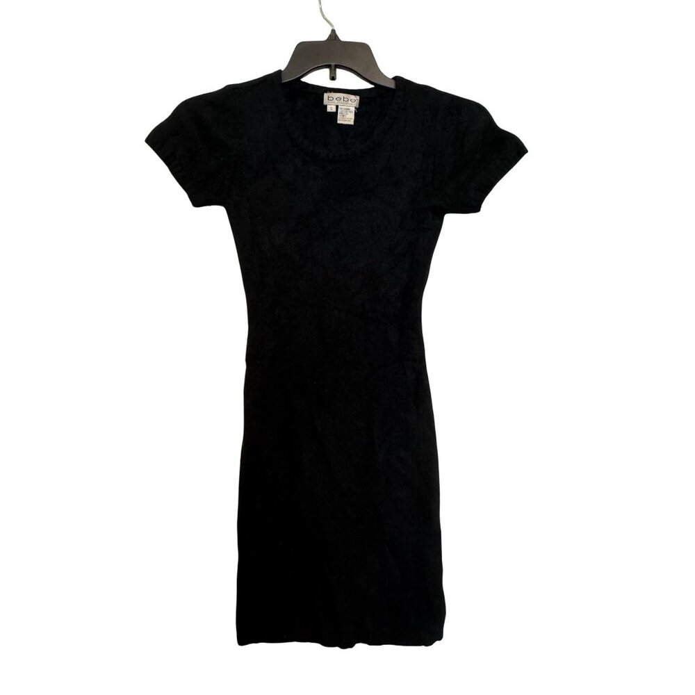 Vintage Bebe Black Angora Blend Short Sleeve Knit Dress Size S